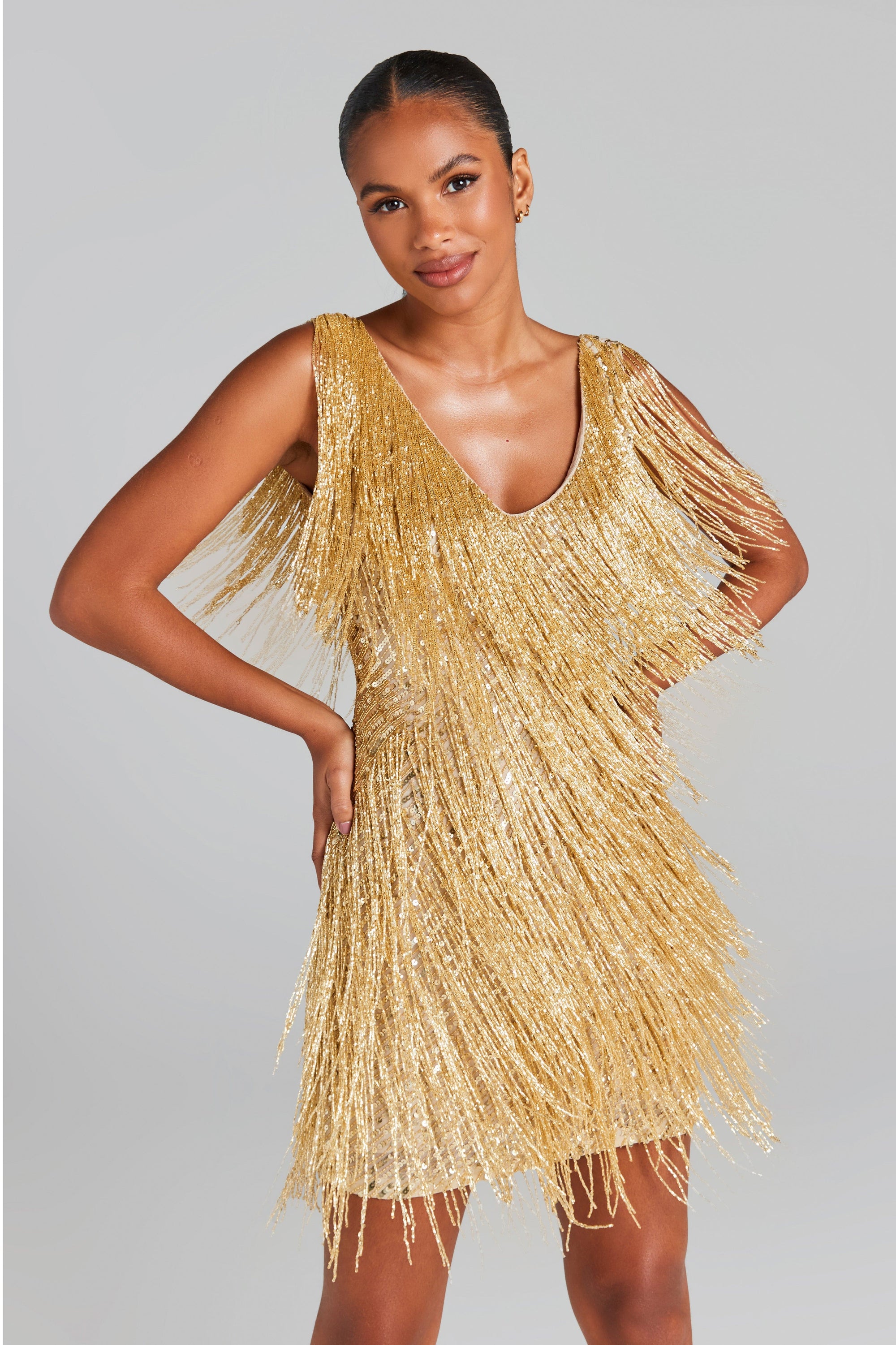 fringe dress gold